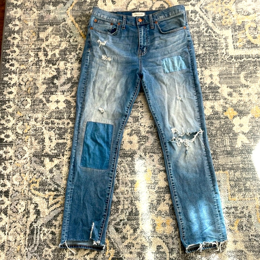 Distressed Madewell straight legged jeans